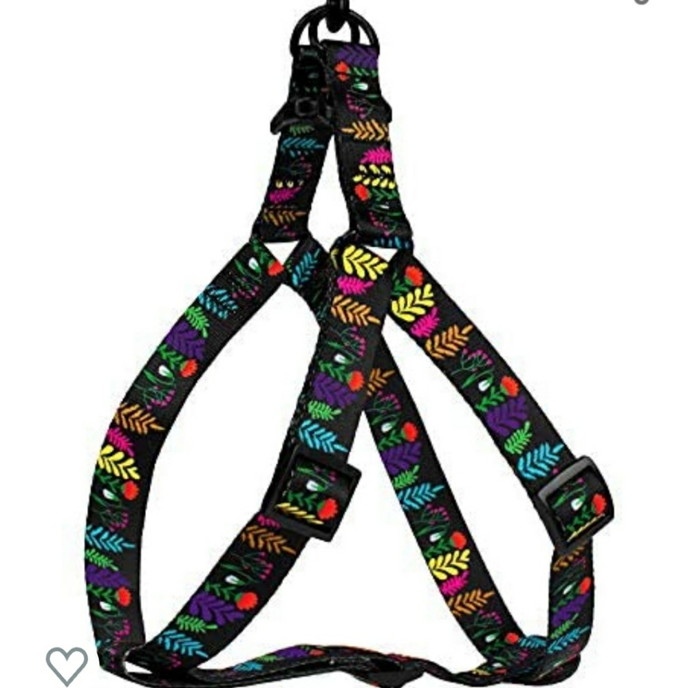 Dog Harness and Collar Bundle Black with Floral Print